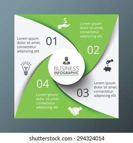 Vector spiral square for infographic. Template for cycle diagram, graph, presentation and round chart. Business concept with 4 options, parts, steps or processes. Abstract background.