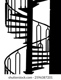 Vector of a spiral staircase suspended in the void