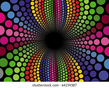 Vector spiral swirl made up of multi colored spheres