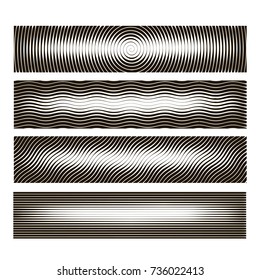 Vector spiral, waves, lines and graphic patterns. Halftone background, graphic texture, waves, rays. A set of linear backgrounds for design. On a white background