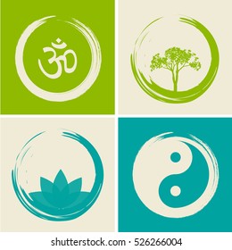 Vector Spiritual Logos Set Illustration (with Hindu Word Om)