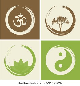 Vector Spiritual Logos Set Illustration (with Hindu Word Om)

