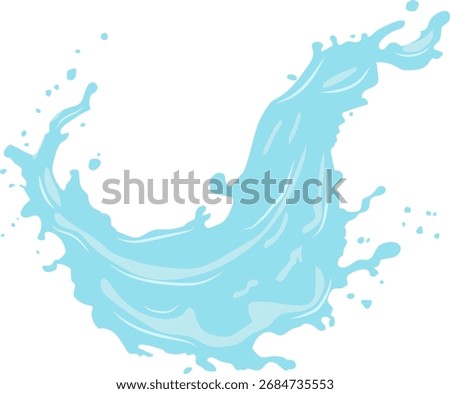 A vector splash of blue water with drops. A symbol of freshness and purity for design and advertising.