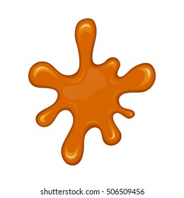 Vector splash of flowing caramel. Sweet liquid drop. Melt sugar, syrup or honey for dessert. Cartoon design. Graphic element for banner or sticker.
