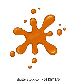 Vector splash of flowing caramel. Sweet liquid drop. Melt sugar, syrup or honey for dessert. Cartoon design. Graphic element for banner or sticker.