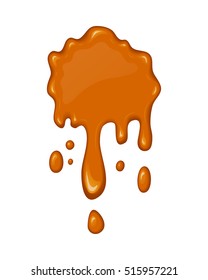 Vector splash of flowing caramel. Sweet liquid drop. Melt sugar, syrup or honey for dessert. Cartoon design. Graphic element for banner or sticker.