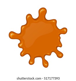 Vector splash of flowing caramel. Sweet liquid drop. Melt sugar, syrup or honey for dessert. Cartoon design. Graphic element for banner or sticker.