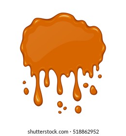 Vector splash of flowing caramel. Sweet liquid drop. Melt sugar, syrup or honey for dessert. Cartoon design. Graphic element for banner or sticker.
