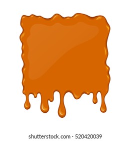 Vector splash of flowing caramel. Sweet liquid drop. Melt sugar, syrup or honey for dessert. Cartoon design. Graphic element for banner or sticker.