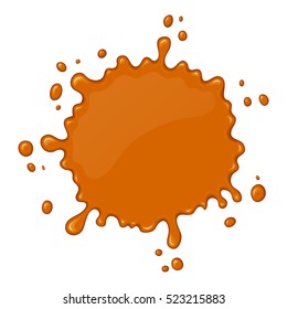 Vector splash of flowing caramel. Sweet liquid drop. Melt sugar, syrup or honey for dessert. Cartoon design. Graphic element for banner or sticker.