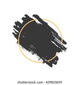 Vector splash in a frame, hand drawn painted diagonal banner inside yellow circle, modern grunge brushed poster