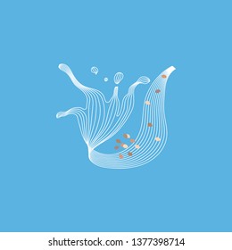 Vector splash of hemp milk with nuts. Vegan alternative organic milk splash pour . Non dairy drink. Isolated transparent illustration. Healthy food, diet and nutrition concept