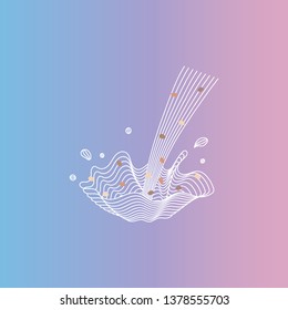 Vector splash of hemp milk with nuts. Vegan alternative organic milk splash pour . Non dairy drink. Isolated transparent illustration. Healthy food, diet and nutrition concept