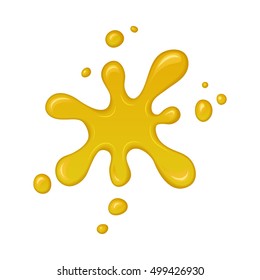 Vector splash of honey. Drop and splatter of yellow orange liquid. Abstract stain or blob of paint isolated on white. Cartoon design. Graphic element for banner or sticker.