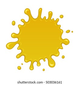Vector splash of honey. Drop and splatter of yellow orange liquid. Abstract stain or blob of paint isolated on white. Cartoon design. Graphic element for banner or sticker.