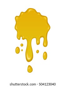 Vector splash of honey. Drop and splatter of yellow orange liquid. Abstract stain or blob of paint isolated on white. Cartoon design. Graphic element for banner or sticker.