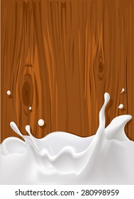 vector splash of milk  with wood texture for background