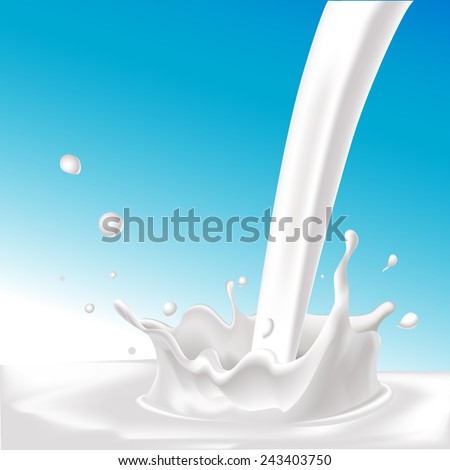 vector splash with pouring milk  - illustration with blue background