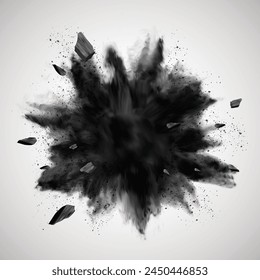 Vector splashing  black powder explosion on white background