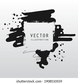 vector splats splashes and blobs of black ink paint in different shapes drips isolated on white