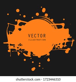 vector splats splashes and blobs of orange ink paint in different shapes drips isolated on black