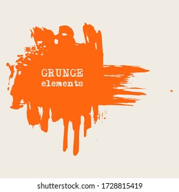 vector splats splashes and blobs of orange ink paint in different shapes drips isolated on white