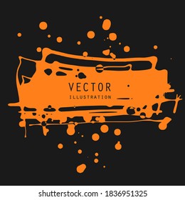 vector splats splashes and blobs of orange ink paint in different shapes drips isolated on black