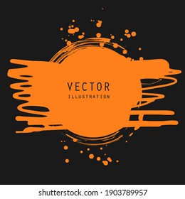 vector splats splashes and blobs of orange ink paint in different shapes drips isolated on black