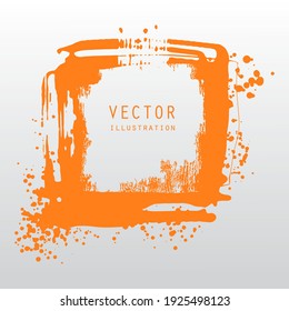 vector splats splashes and blobs of orange ink paint in different shapes drips isolated on white