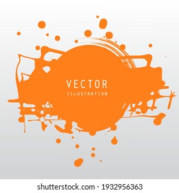 vector splats splashes and blobs of orange ink paint in different shapes drips isolated on white