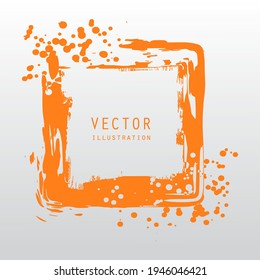 vector splats splashes and blobs of orange ink paint in different shapes drips isolated on white