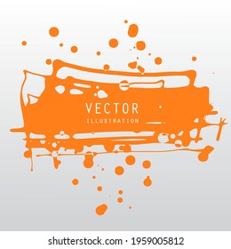 vector splats splashes and blobs of orange ink paint in different shapes drips isolated on white