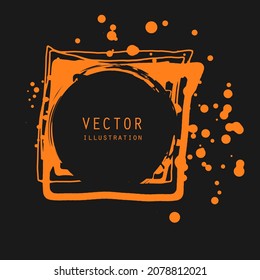 vector splats splashes and blobs of orange ink paint in different shapes drips isolated on black