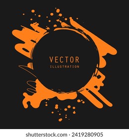 vector splats splashes and blobs of orange ink paint in different shapes drips isolated on black