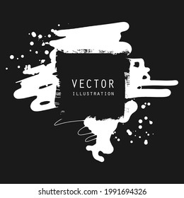 vector splats splashes and blobs of white ink paint in different shapes drips isolated on black