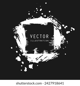 vector splats splashes and blobs of white ink paint in different shapes drips isolated on black