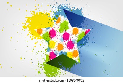 Vector Splatter colorful star symbol icon, textured, hand painted brush strokes, spectrum, dab, daub, artistic grunge banner isolated on transparent background