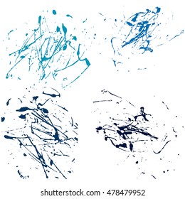 Vector splatter paint abstract on white background set hand drawing design art, stain splash ink blue color grunge texture, spray pattern