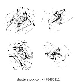 Vector splatter paint abstract on white background set hand drawing design art, stain splash ink black color grunge texture, spray pattern