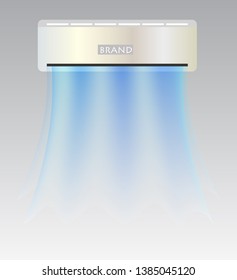vector of split ac and it's fresh waving cold hygienic air with grey background 