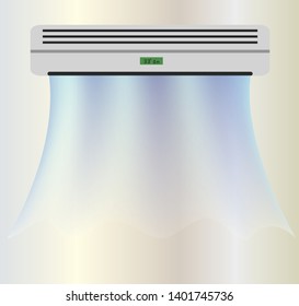 vector of split ac and it's fresh waving cold hygienic air with grey background 