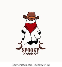 vector of spooky cowboy, cute ghost perfect for print, etc