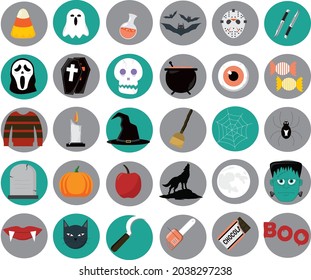 Vector spooky Halloween icon set circle