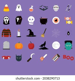 Vector spooky Halloween icon sheet