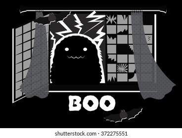 Vector spooky illustration with a cute monster