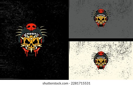 Vector of a spooky skull with sharp fangs and horns