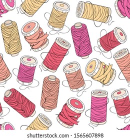 Vector spools of threads seamless pattern