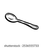 Vector spoon black and white graphic illustration. Hand drawn sketch in simple style