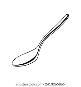 Vector spoon black and white graphic illustration. Hand drawn sketch in simple style