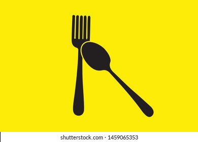 Vector spoon and fork icon design element illustration on yellow background